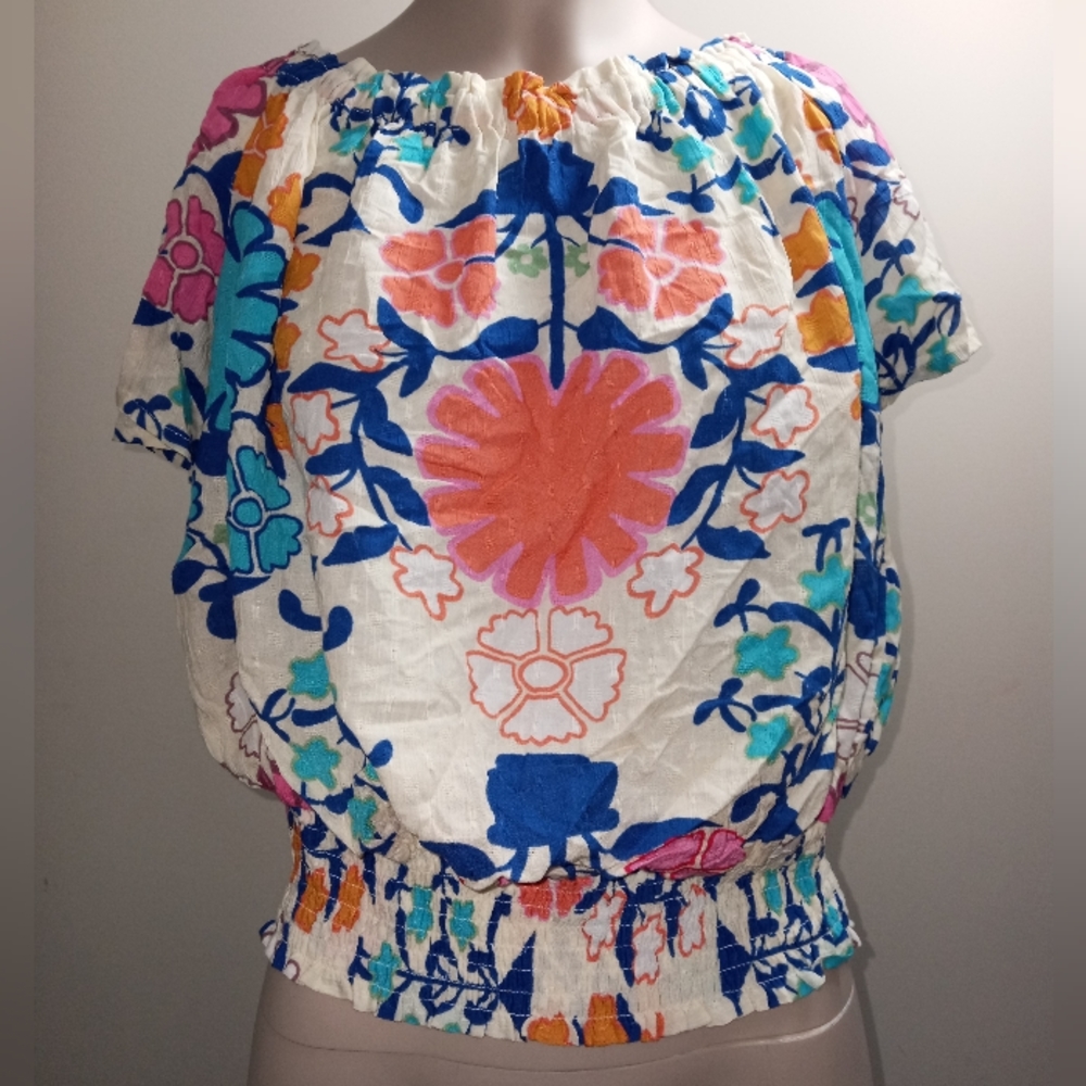 Rachel Roy colorful cream floral print blouse size small